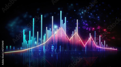 Stock market arrow chart digital graph, concept or financial investment of economic trend business, abstract holographic finance background