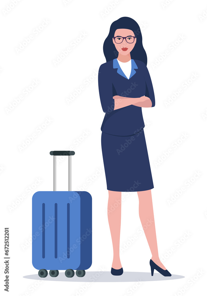 A woman with a suitcase. Travel concept. Colored flat illustration. A woman with a suitcase. Travel concept. Colored flat illustration.