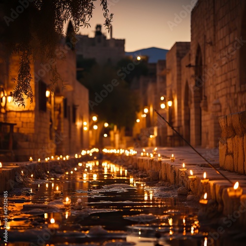 A bustling Hanukkah festival Celebration scene at Night  A Jewish festival © CREATIVE STOCK