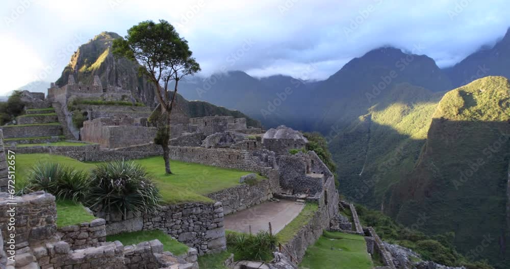 Panning Shot Over Machu Picchu Ruins And Valley Panning Shot Over Machu Picchu Ruins And Valley