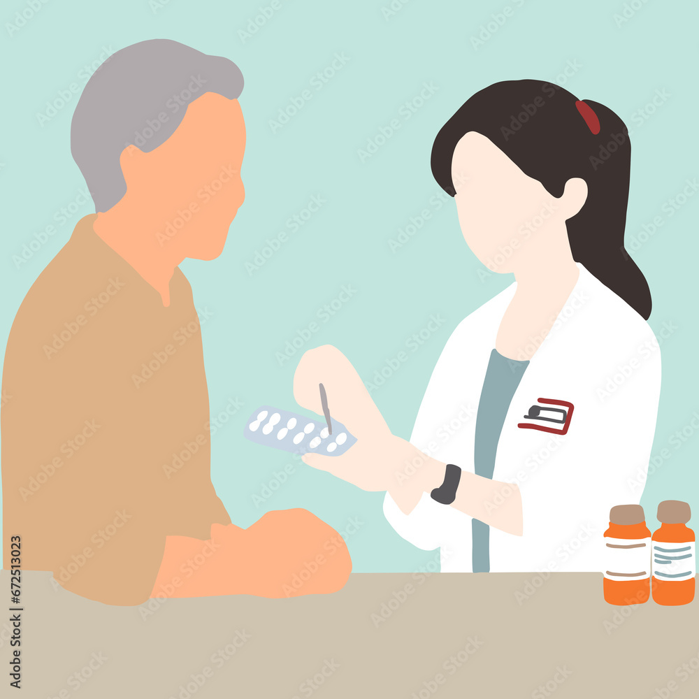 Obraz premium A pharmacist is giving medication to an elderly person.