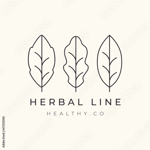 herbal life nature medicine leaf floral ecology line logo design vector