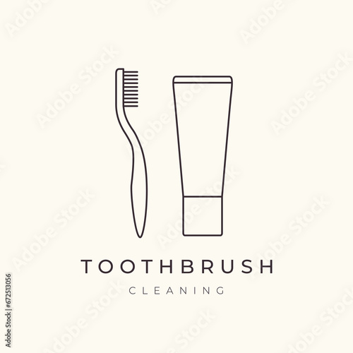 toothbrush healthy dental mouth protect line logo design vector graphic