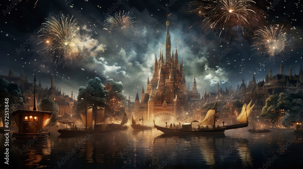 Fototapeta premium A New Years fireworks display ,Fireworks at Night ,Colorful firework