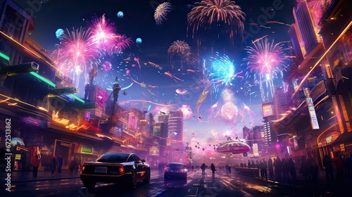 A New Years fireworks display ,Fireworks at Night ,Colorful firework