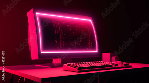 Retro computer desktop with neon-lit light background.Nostalgia Y2K retro style.