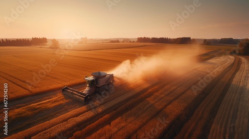 AI generated illustration of a rural landscape with a tractor at the center of a hay-filled field
