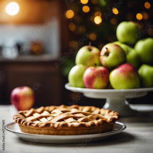 a plate that has some food on top of it near apples