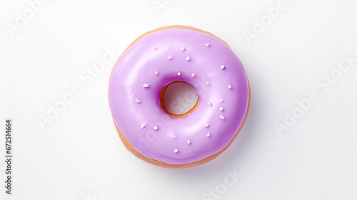 a purple donut with sprinkles on a white surface