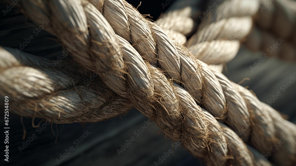Nautical knot tightly secured around a piece of rope, AI-generated. Nautical knot tightly secured around a piece of rope, AI-generated.
