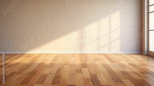Airy and spacious room with natural light streaming in, featuring a wide wooden floor, AI-generated.