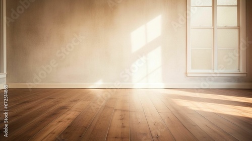 Airy and spacious room with natural light streaming in  featuring a wide wooden floor  AI-generated.