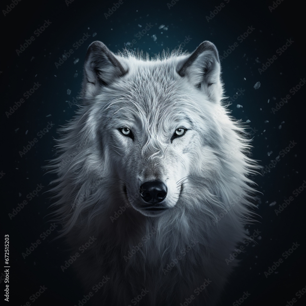 a white wolf on a black background