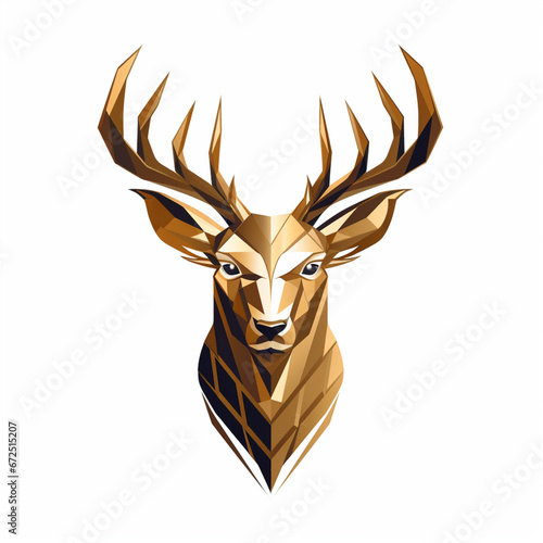 head golden deer logo on white background, in the style of sharp lines