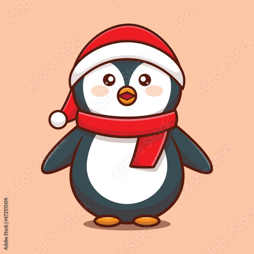 cute penguin using christmas item christmas cartoon vector illustration
