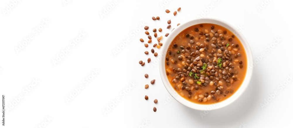 Isolated top view of a bowl of lentil soup Isolated top view of a bowl of lentil soup