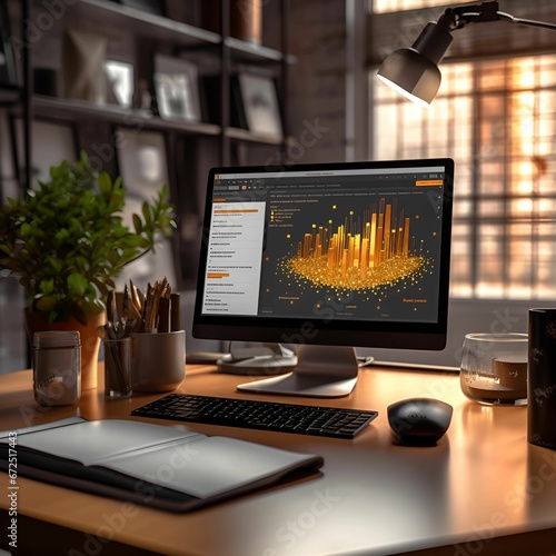 AI generated illustration of a modern computer with a graphical display on the monitor