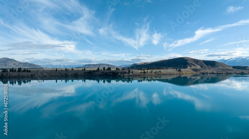 Aerial photography from a drone of the Lake Ruataniwha rowing course at Twizel in the McKenzie country