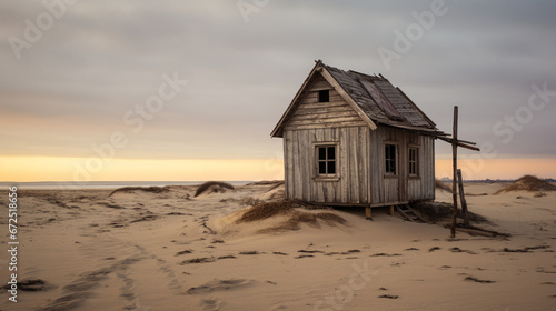 beach hut in the sunset, Golden hour, Ai Generate 