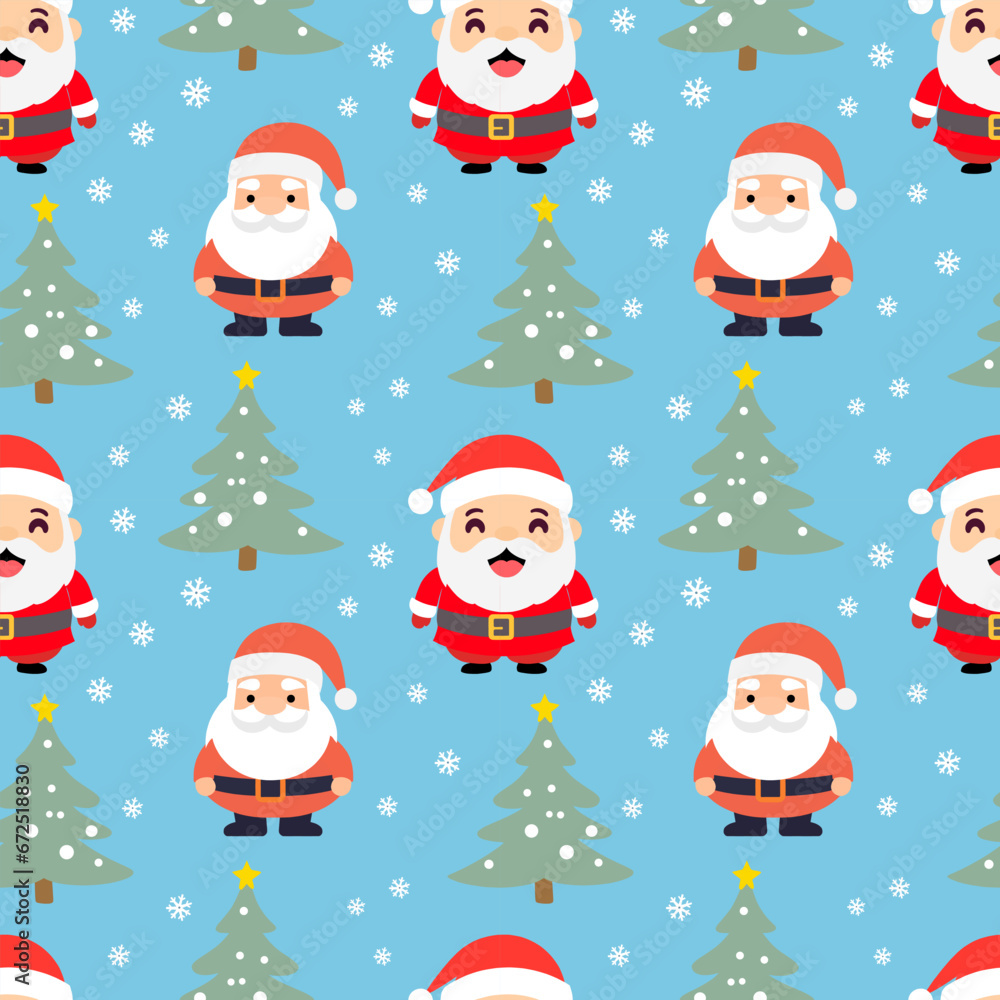 Christmas seamless pattern with scandinavian gnomes, Santa Claus, trees and snowflakes. Christmas seamless pattern with scandinavian gnomes, Santa Claus, trees and snowflakes.
