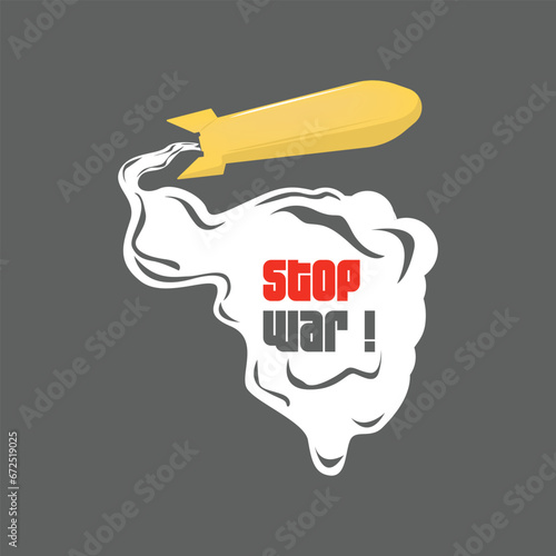 STOP WAR EMBLEM WITH ROCKET AND SMOKE ILLUSTRATION