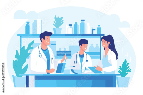 The concept of the medical team, Group of doctors and nurses, Teamwork of doctor, illustration