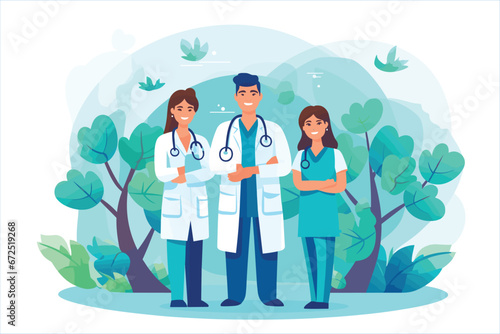 The concept of the medical team, Group of doctors and nurses, Teamwork of doctor, illustration