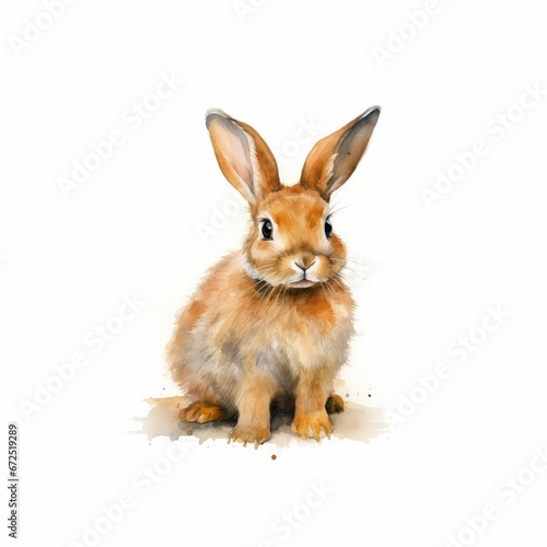 AI generated illustration of A watercolor of a adorable brown hare