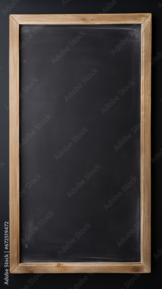 a blackboard with a wooden frame on a black wall a blackboard with a wooden frame on a black wall