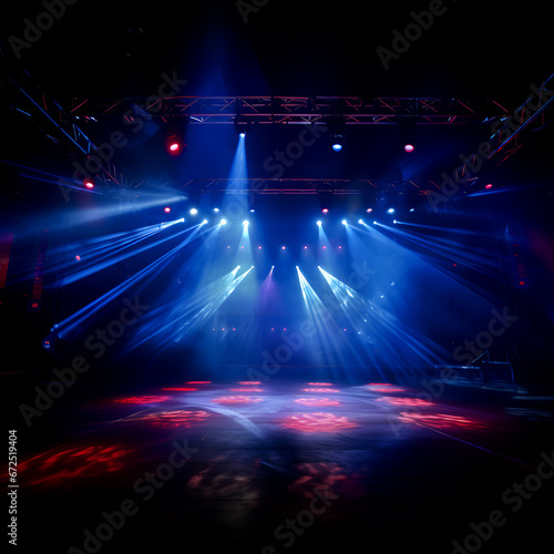 Empty concert stage with red-blue spotlights  club  party  EDM music design elements