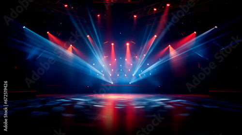 Empty concert stage with red-blue spotlights  club  party  EDM music design elements