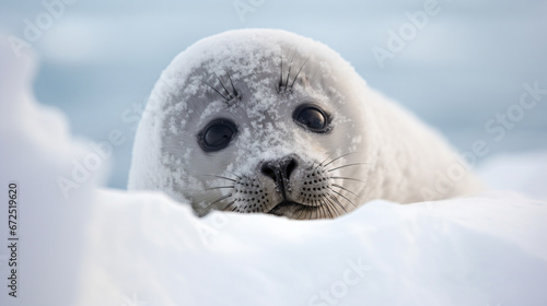a seal laying on top of a snow covered ground