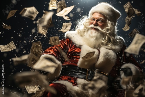 Santa Claus Rally Wall Street Optimism Winter Bull Market Merry Christmas Rising Stock Market Wealthy Rich Money Flying Rocketing Surging Stock Price FOMO Happy Seasonal Happiness Dancing Cheering
