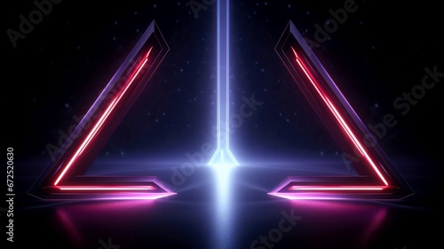 Abstract futuristic neon glowing lamps in dark corridor, Technology background