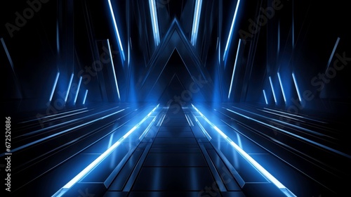 Abstract futuristic neon glowing lamps in dark corridor, Technology background