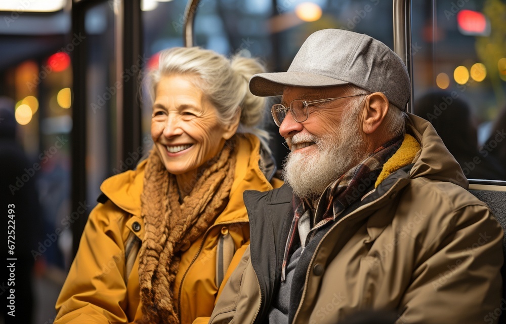 A middle-aged man and a senior woman conversing while riding the tram . A middle-aged man and a senior woman conversing while riding the tram .