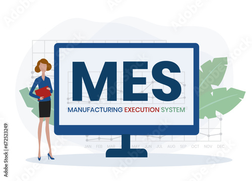 MES - Manufacturing Execution System. business concept background. vector illustration concept with keywords and icons. lettering illustration with icons for web banner, flyer, landing page