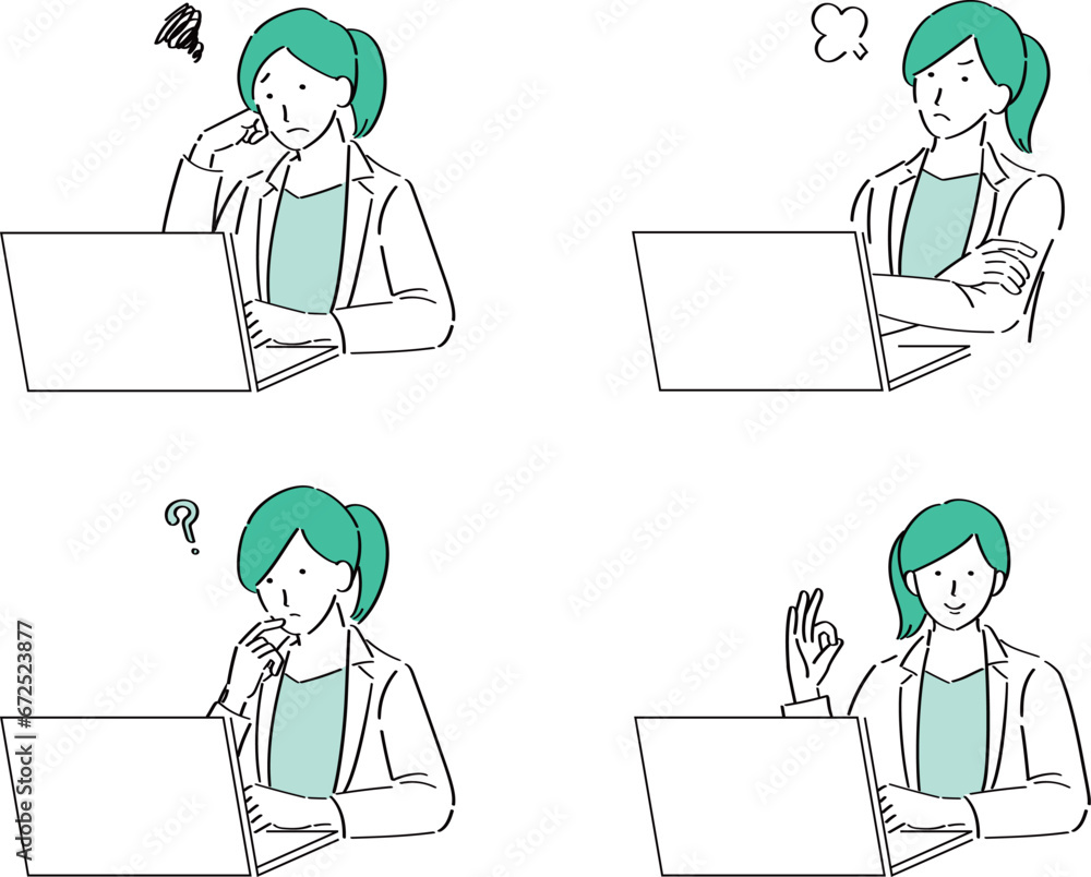 PCを操作する色々な表情の女性医師 PCを操作する色々な表情の女性医師