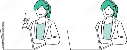 PCを操作するインカムをつけた女性医師