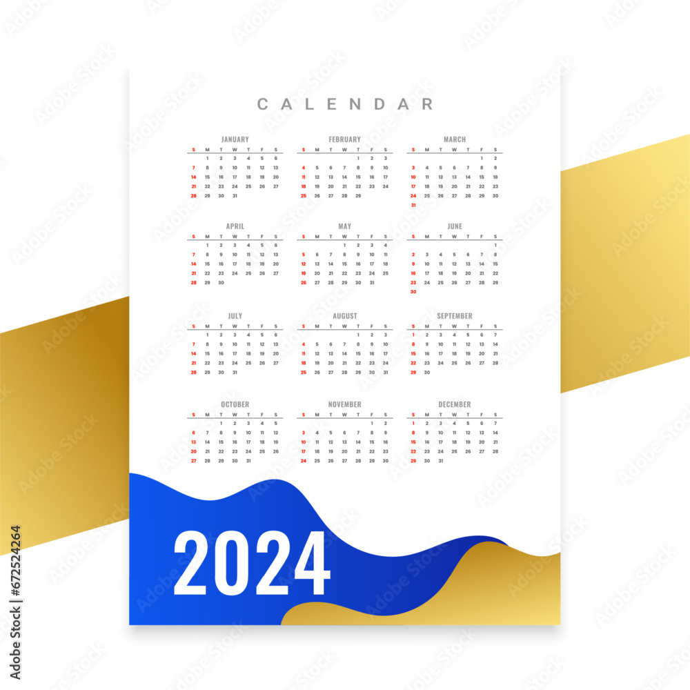 abstract 2024 wall calendar template with months and dates design