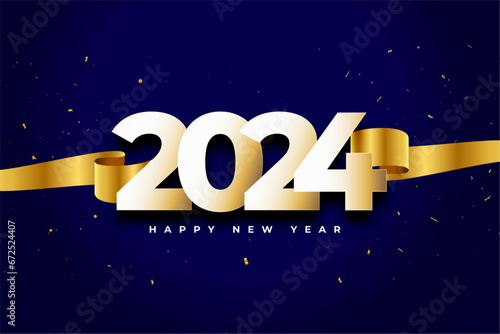 decorative 2024 new year festive background with golden ribbon