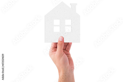 Digital png illustration of hand with house on transparent background