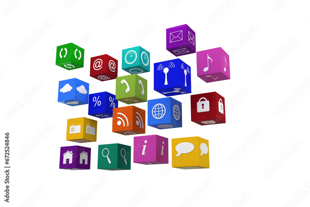 Digital png illustration of colourful cubes with symbols on transparent background Digital png illustration of colourful cubes with symbols on transparent background