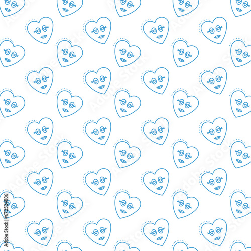 Digital png illustration of blue pattern of repeated hearts on transparent background