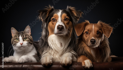 three cats, dog and dog sitting