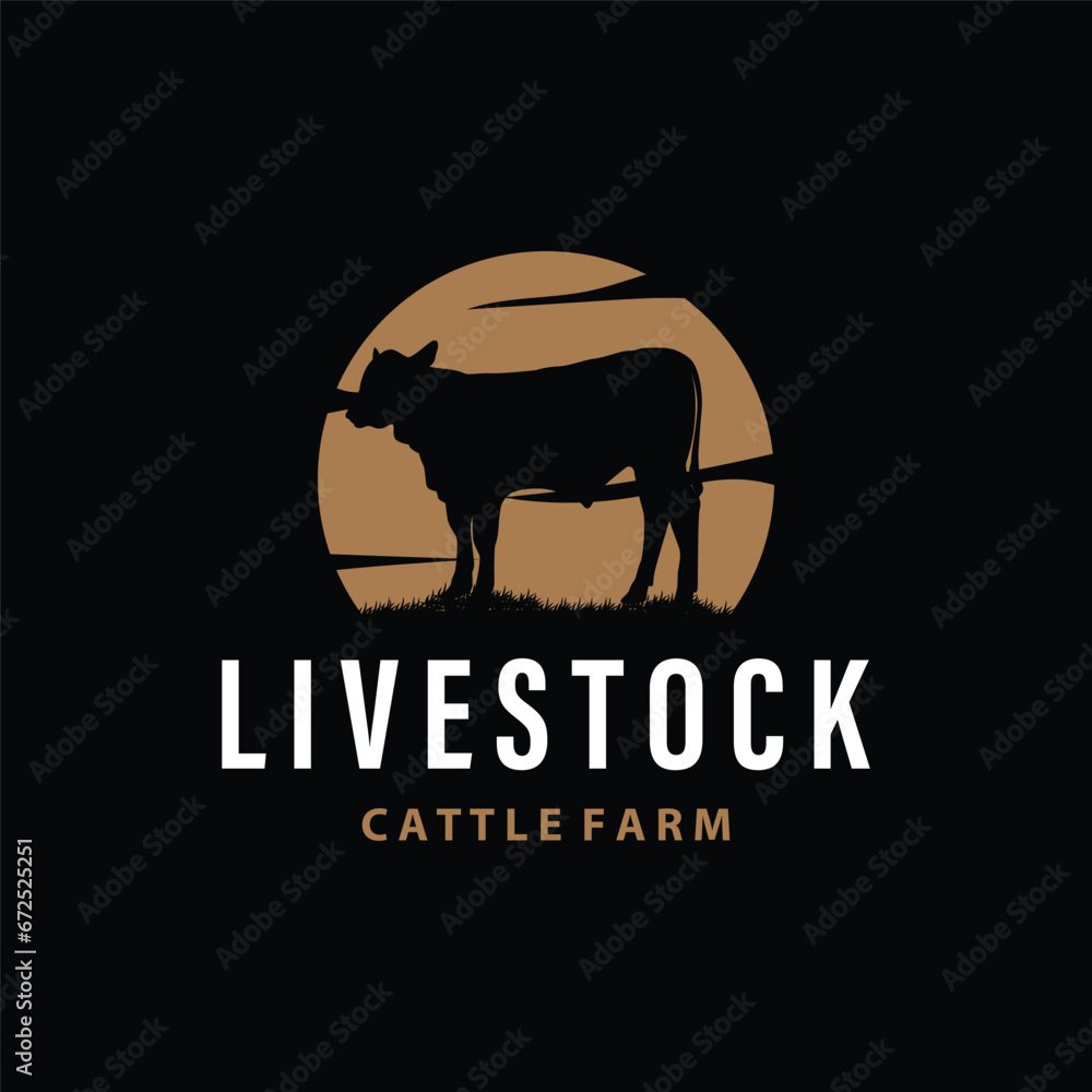 Cow Logo, Simple Cattle Farm Design, Livestock Silhouette, Vector Badge For Business Brand