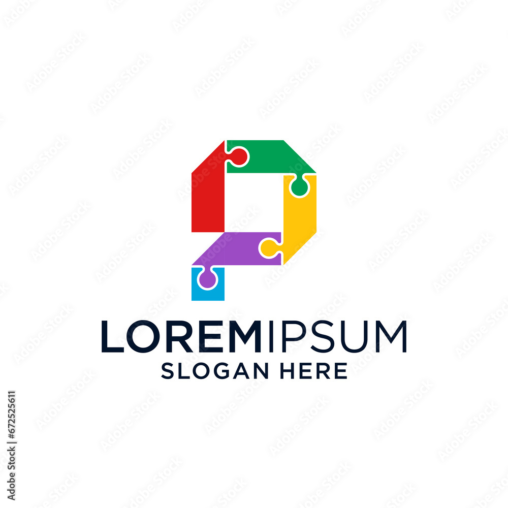 Letter P is made up of puzzles. Vector illustration for logo Letter P is made up of puzzles. Vector illustration for logo