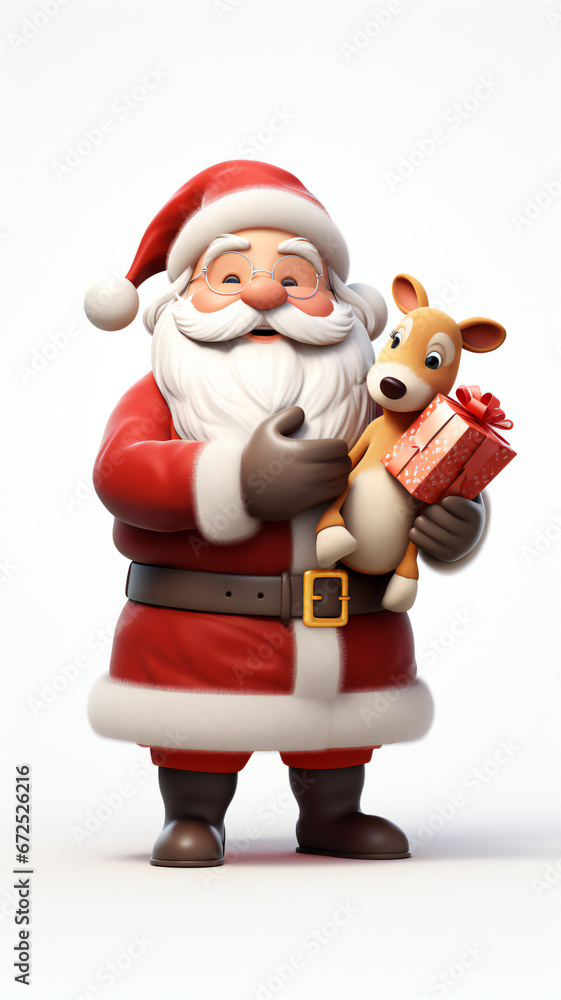 cute santa claus and gift box 3d rendering style, merry christmas background cute santa claus and gift box 3d rendering style, merry christmas background