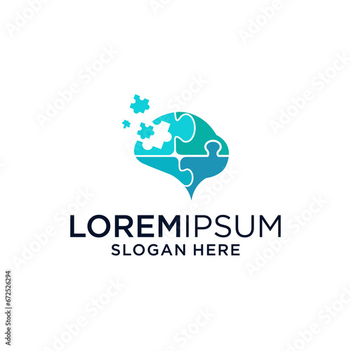 Brain Logo design, concept brain puzzle. Vector symbol, badge, logo