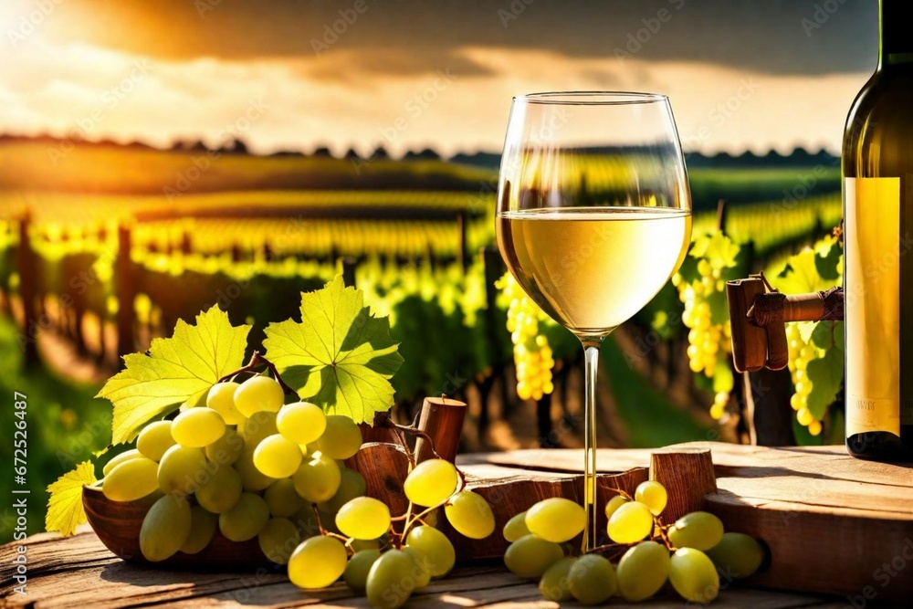  Refreshing Wine Glasses with Fresh Grapes in Beautiful Sky